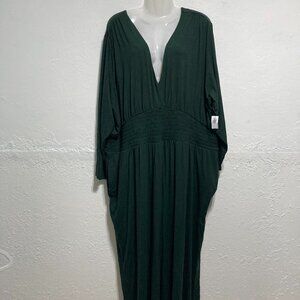 NWT Old Navy Waist-Defined Shirred Jumpsuit Wide Leg V Neck Green Stretch 4X